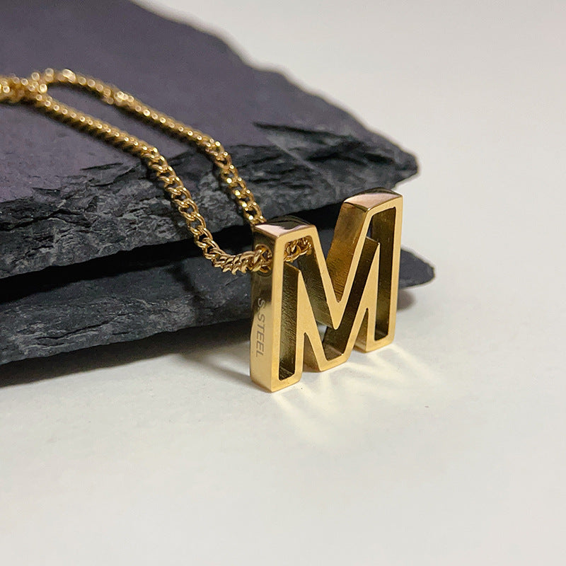 Fashion Titanium Steel Monogram Necklace