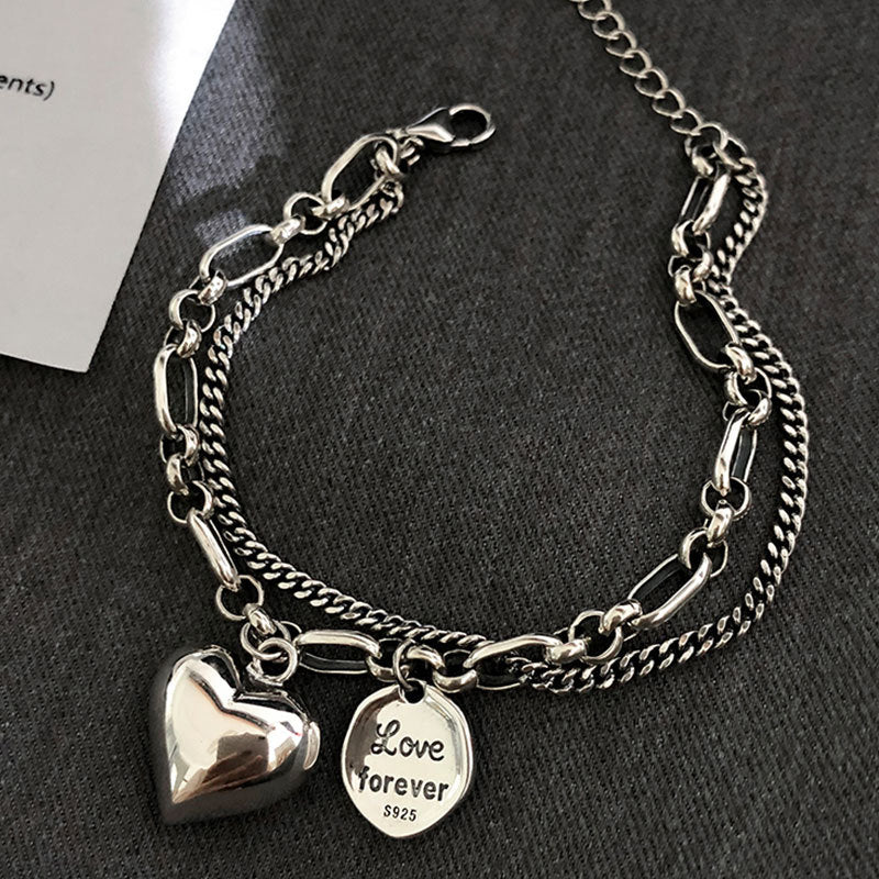 Simplicity 925 Sterling Silver Custom Couple Love Letter Double Bracelet