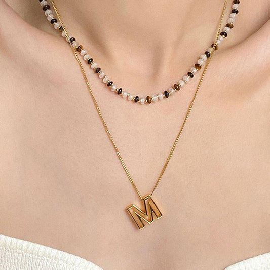 Fashion Titanium Steel Monogram Necklace