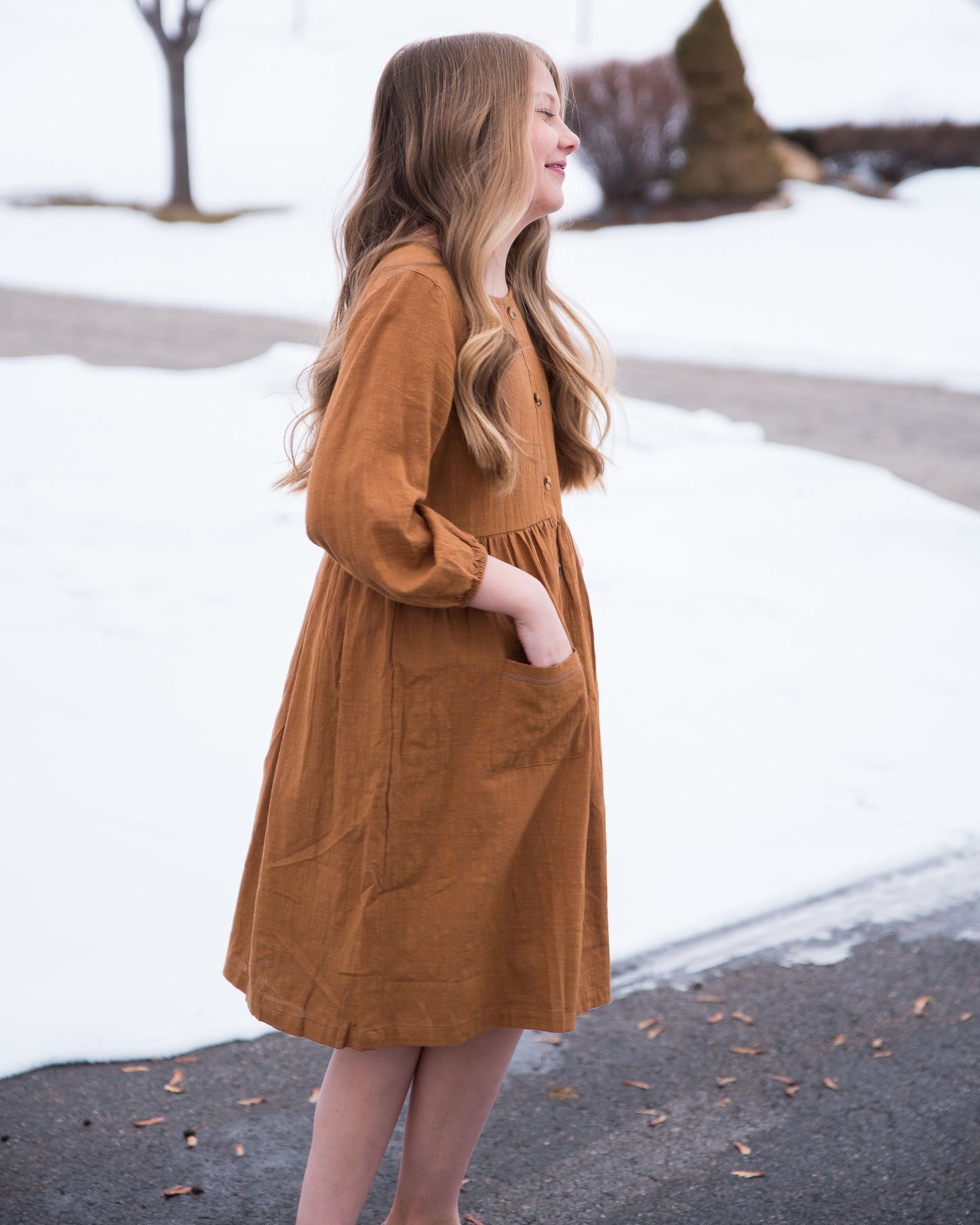 Button-Down Midi Peasant Dress for Girls