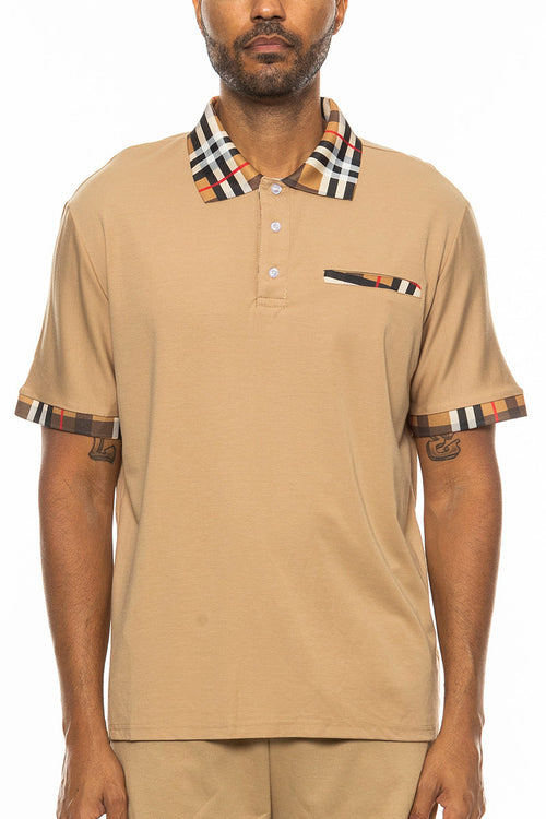 Checkered Detail Polo T-shirt