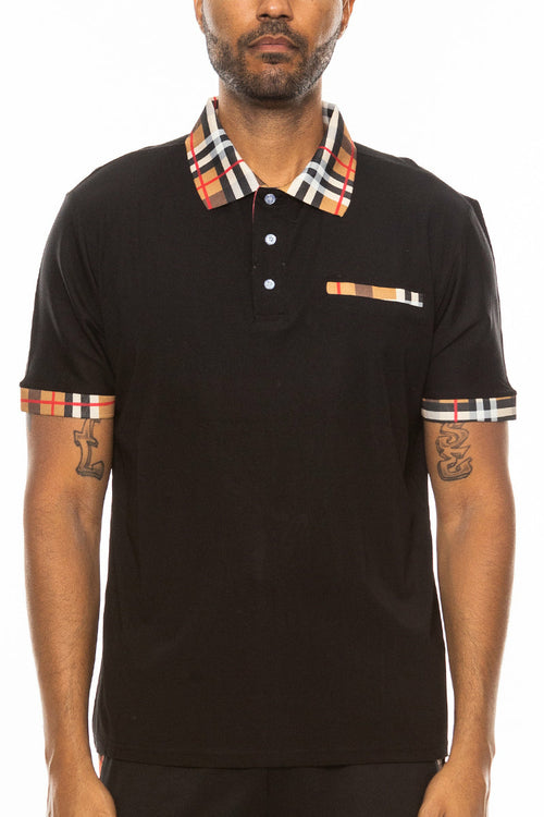 Checkered Detail Polo T-shirt