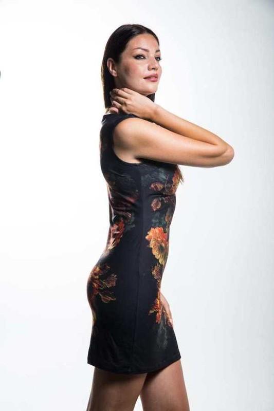 Women's Boat Neck Crimson Floral Fashion Dress