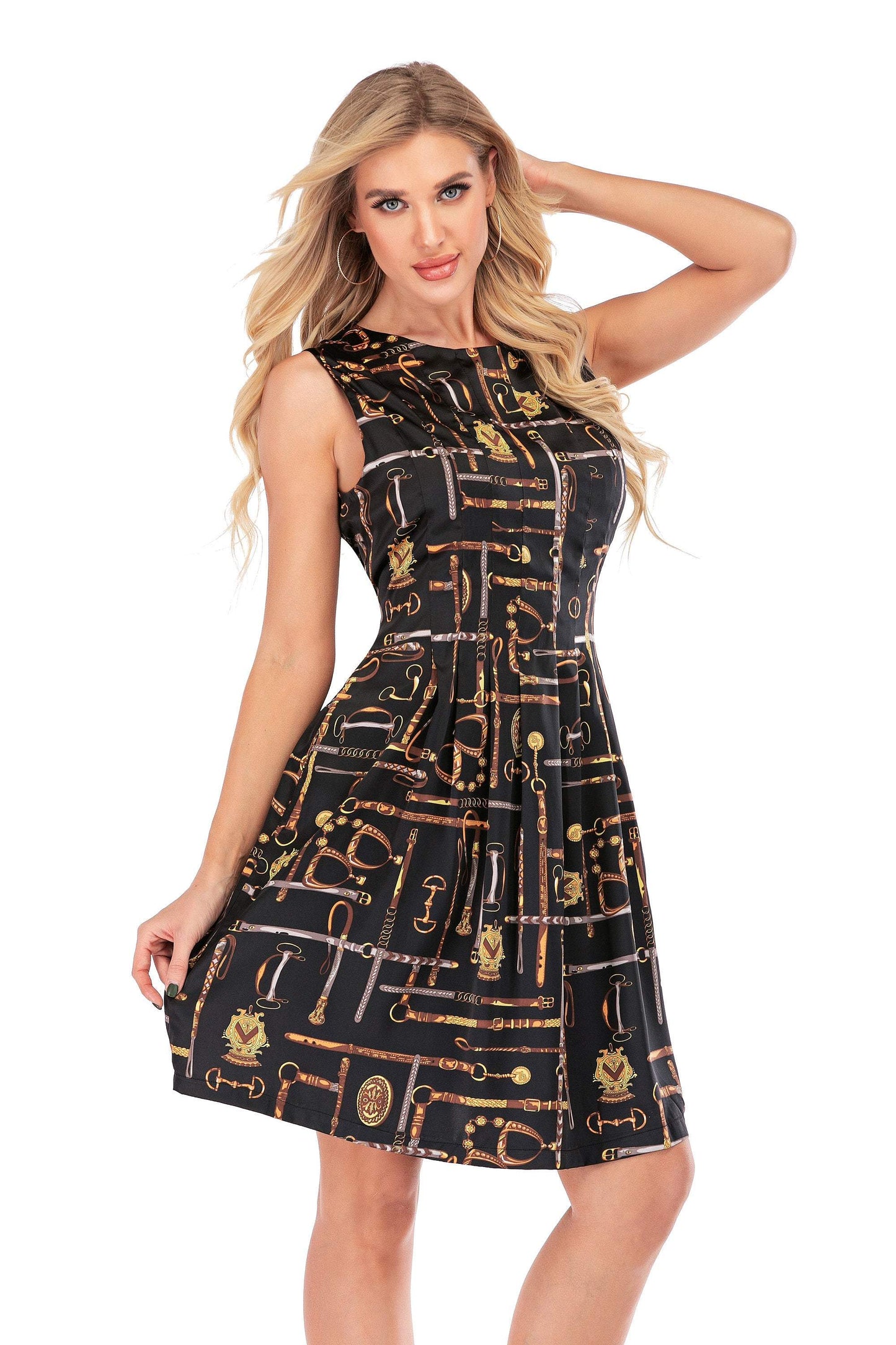 Calison Women's Printed Slim-Fit Fashion Sleeveless Sun Dress