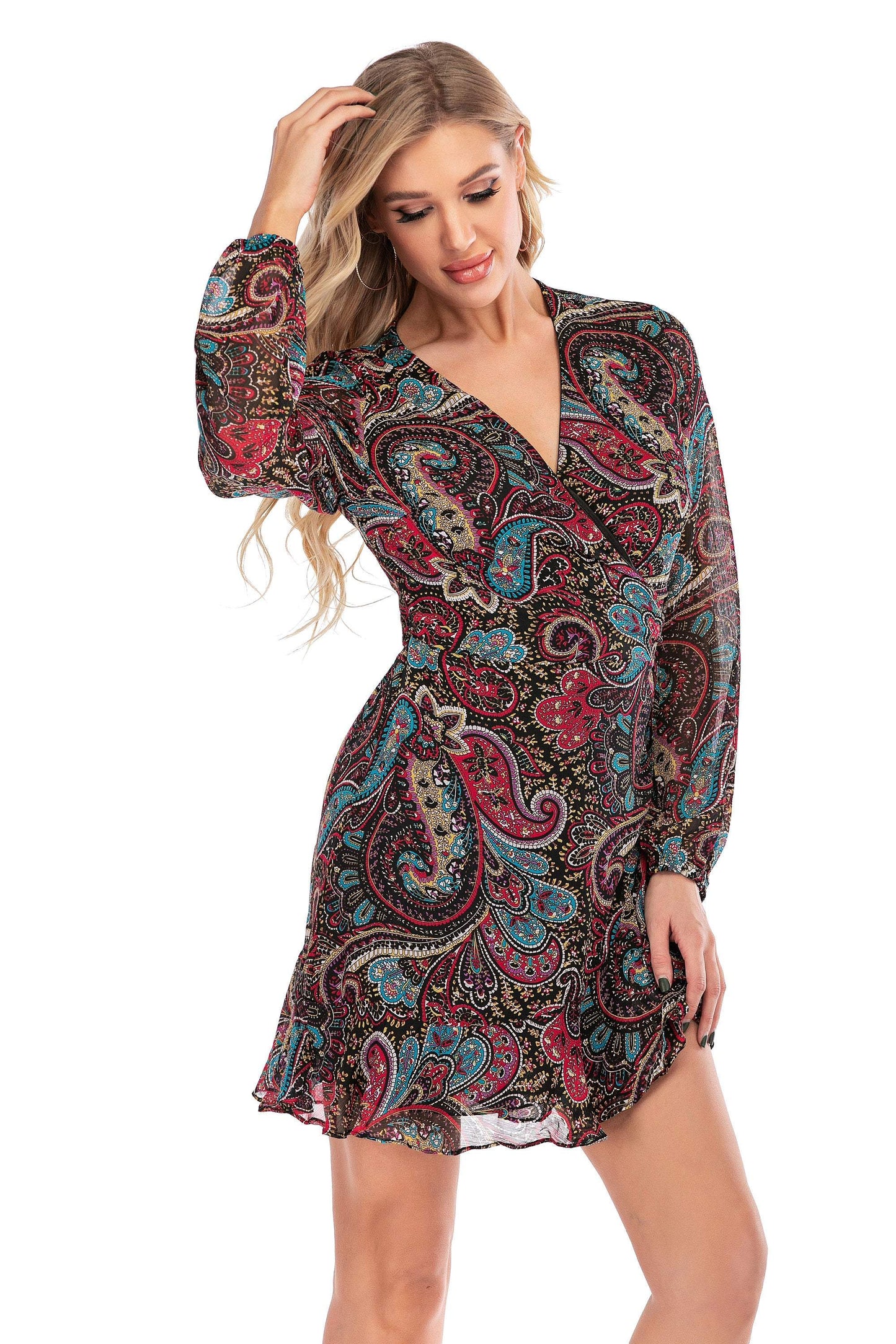 Women's Long Sleeve V-Neck Fashion Dress