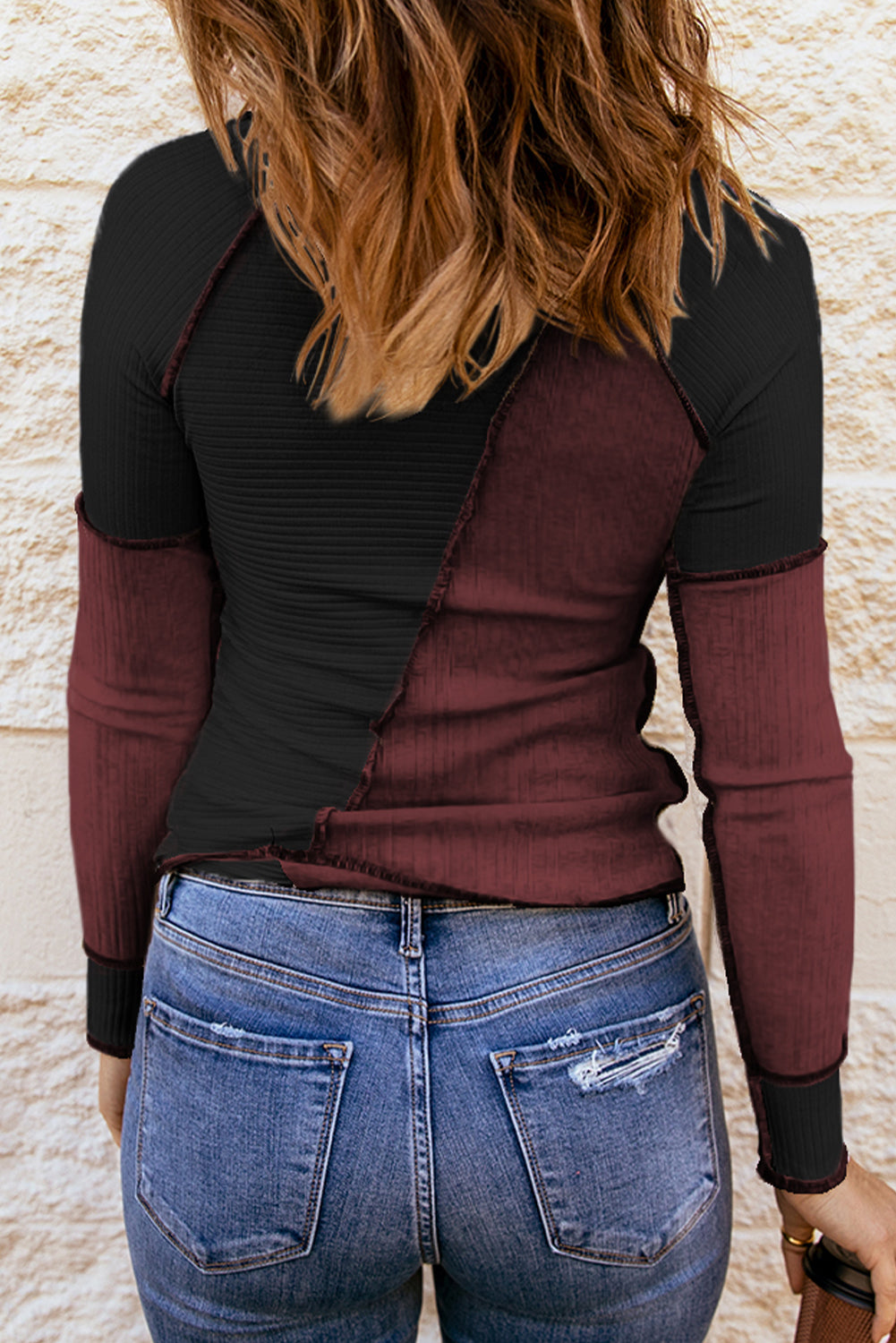 Color Block Round Neck Long Sleeve T-Shirt