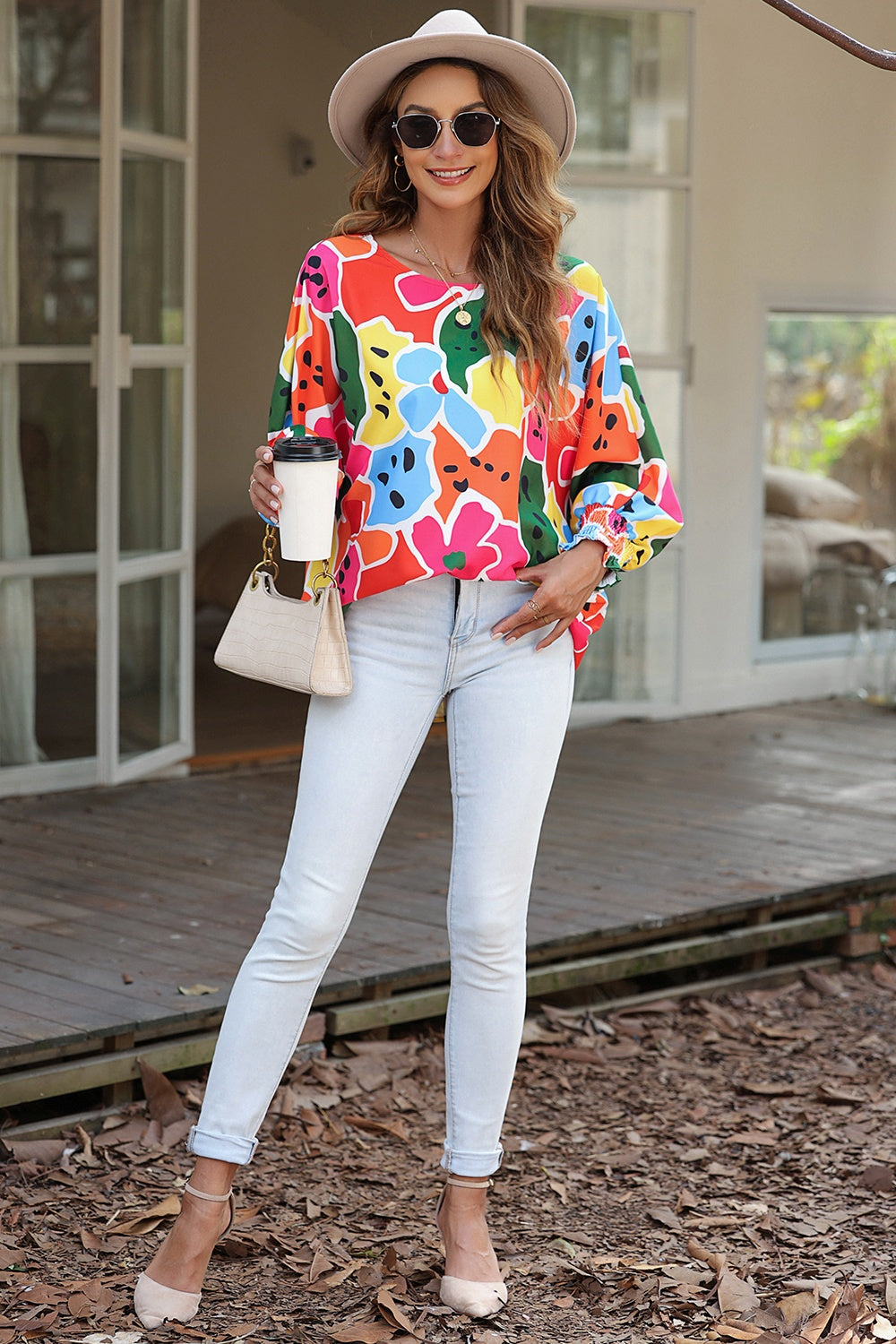 Abstract Lantern Sleeve Blouse