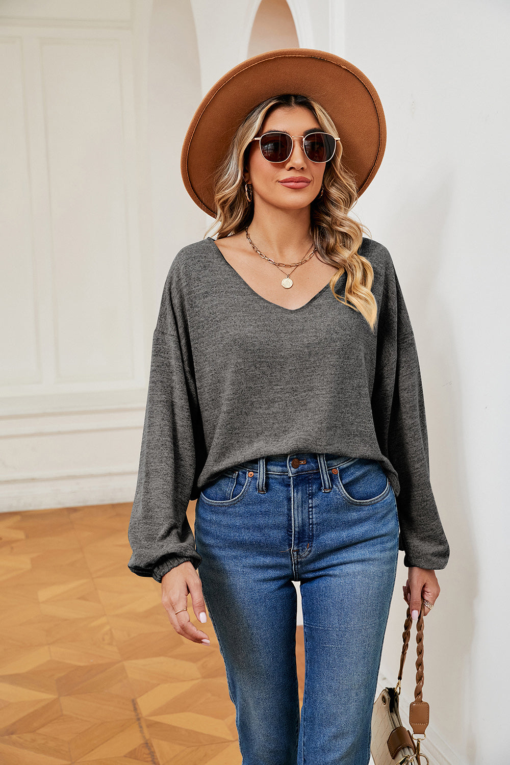 V-Neck Long Sleeve Top