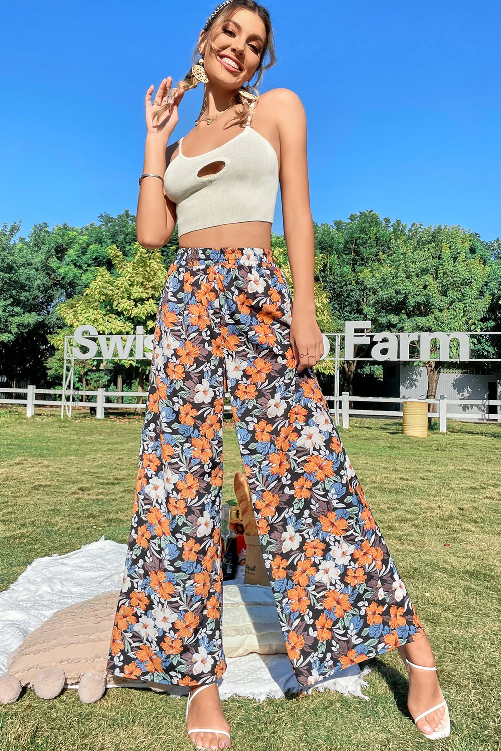 Printed Wide Leg Long Pants