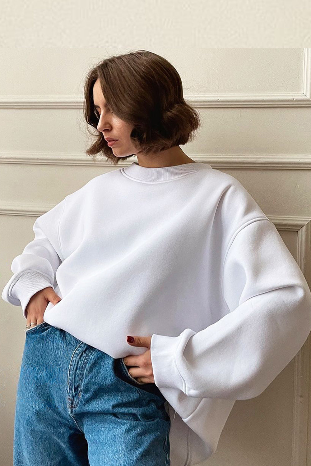 Oversize Round Neck Dropped Shoulder Sweatshirt