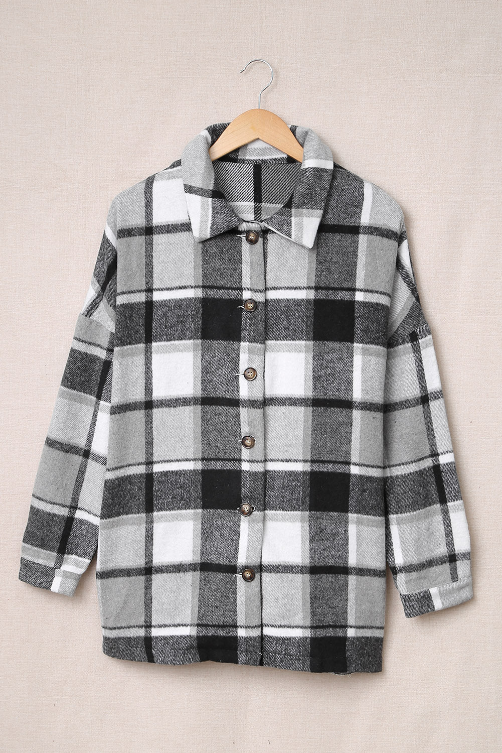 Double Take Plaid Dropped Shoulder Pocketed Shirt Jacket